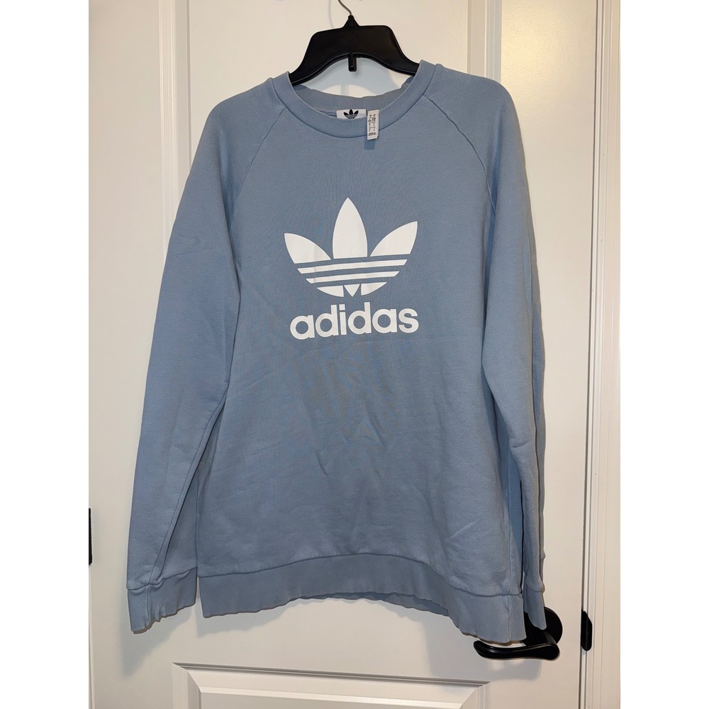 Adidas Sweatshirt Womens L Blue Good Trefoil Logo Pullover Crewneck Streetwear